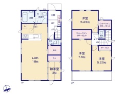 1号棟 ■LDK18帖＋和洋室3帖で広々
■全居室収納、大容量リビング収納、ウォークインクローゼット2ヶ所
