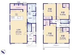 ■1号棟間取り図
家族構成や生活スタイルに応じて使い分けが可能なマルチエントランスな間取り
洗面室が1.25坪！収納充実！家事・育児・身支度がスムーズにこなせる“ゆとりのある暮らし”
