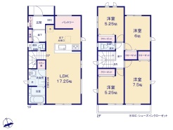 2号棟 ■LDK17.25帖キッチンに大容量パントリー収納
■2階居室は4部屋あり
■リビングイン階段で家族を見守れます。
■玄関シューズクローク付きでスッキリ	  
